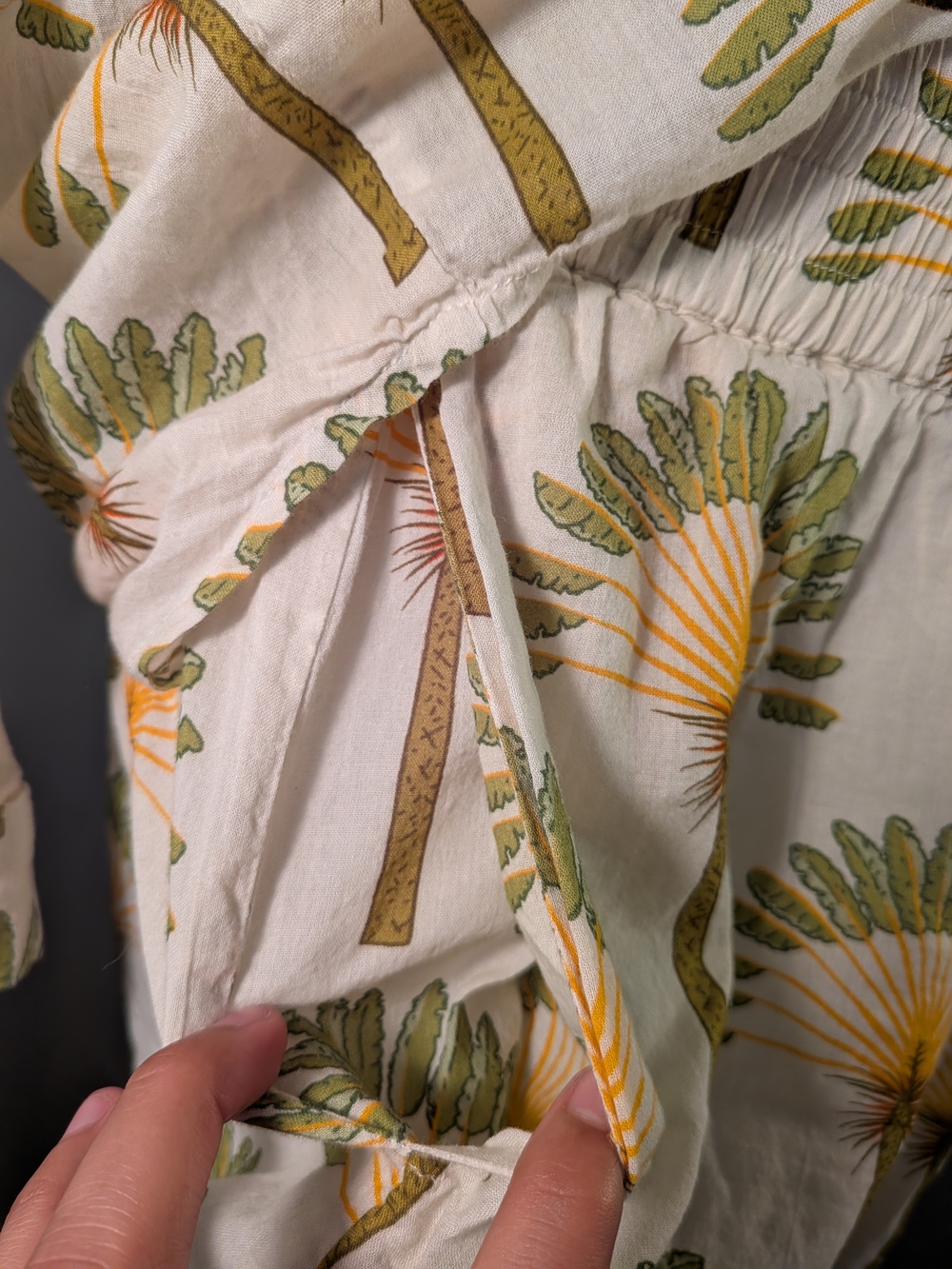 Haute Hippie Style 2pc Palm Tree Set S Button-Up Shirt Shorts Elastic Pockets - Picture 7 of 10